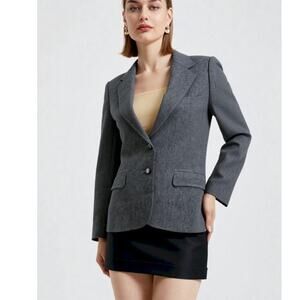 Vintage Union Made 1980s Evan Picone Petite Pure Wool Blend Blazer Jacket Gray S